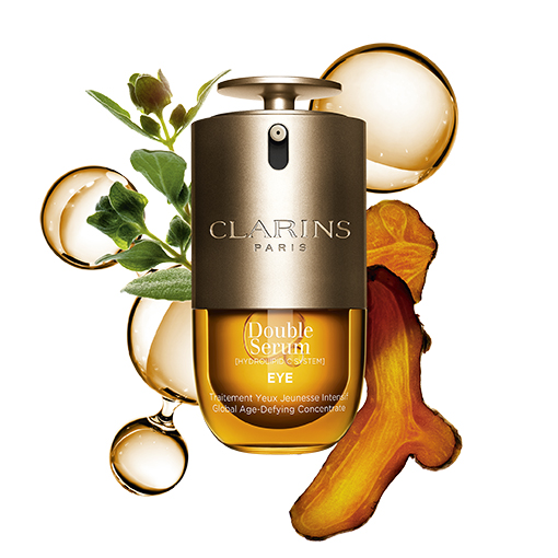 Flacon Double Serum Eye Clarins avec ingrédients botaniques