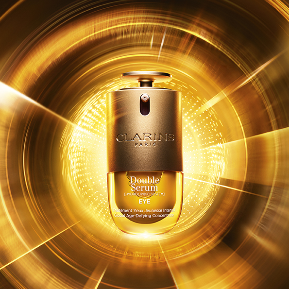 Flacon Clarins Double Serum Eye doré lumineux