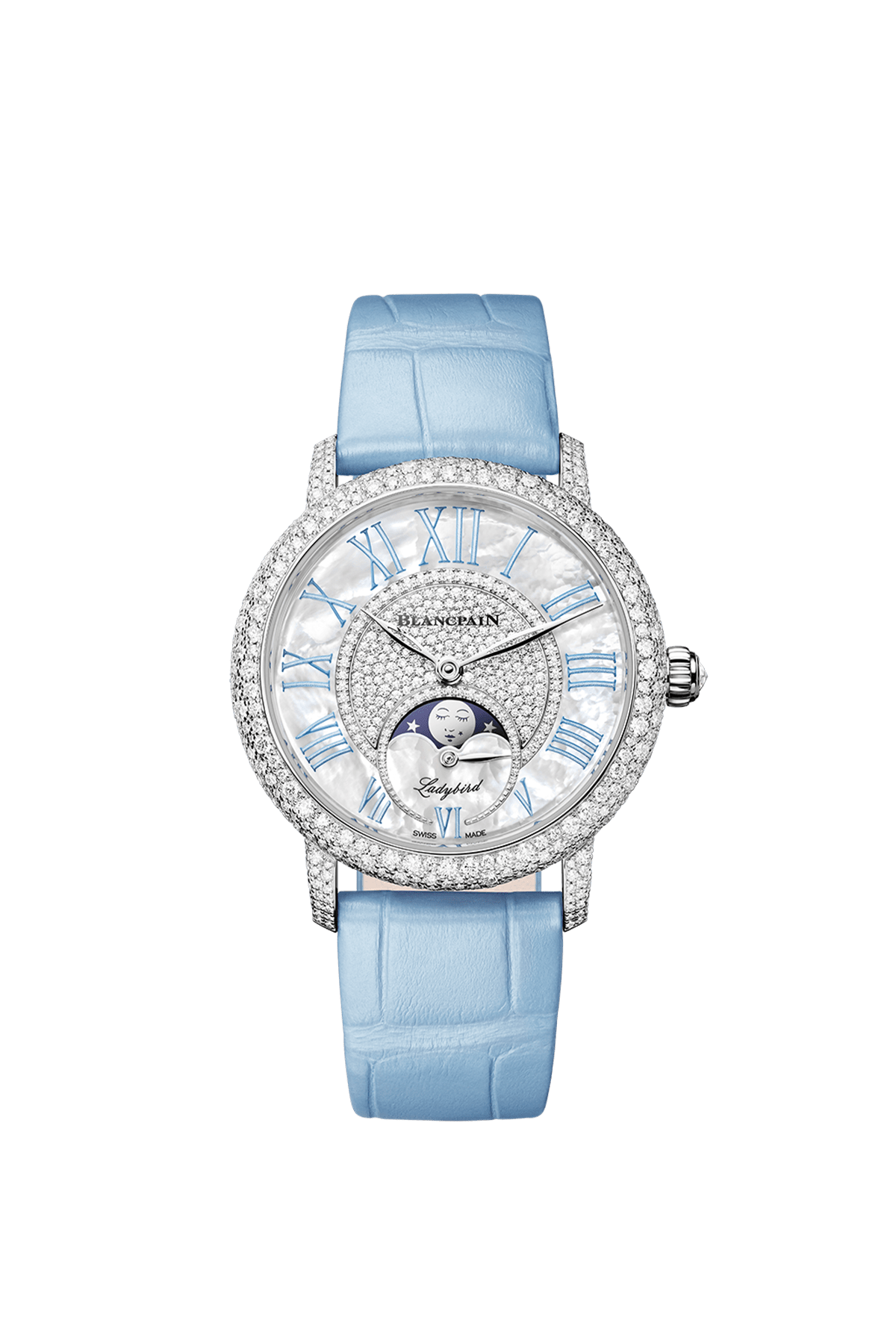 Montre Blancpain Ladybird diamants bracelet bleu ciel