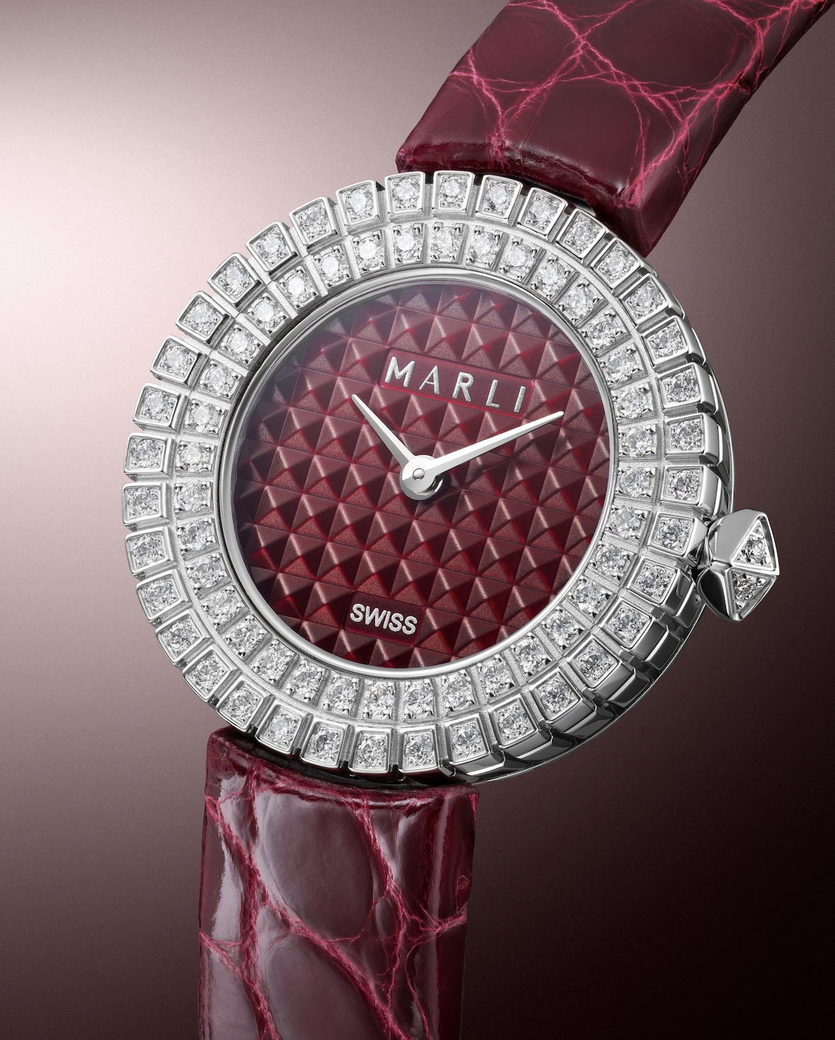 Montre Marli bordeaux sertie de diamants