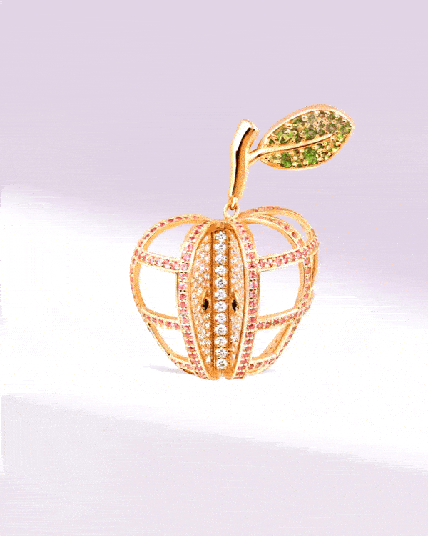 Pendentif pomme doré serti de cristaux colorés