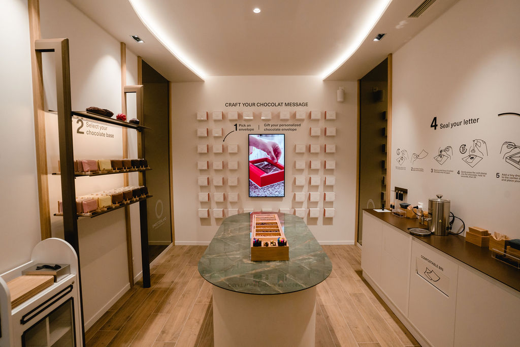 Intérieur moderne boutique de chocolat personnalisable
