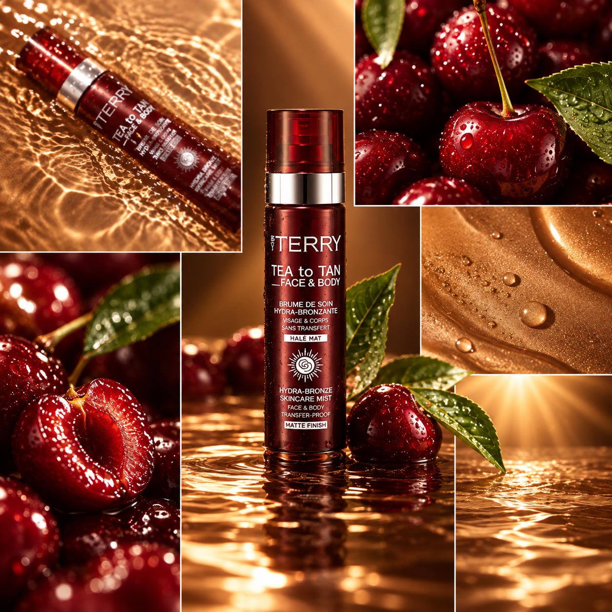 Brume autobronzante By Terry entourée de cerises fraîches