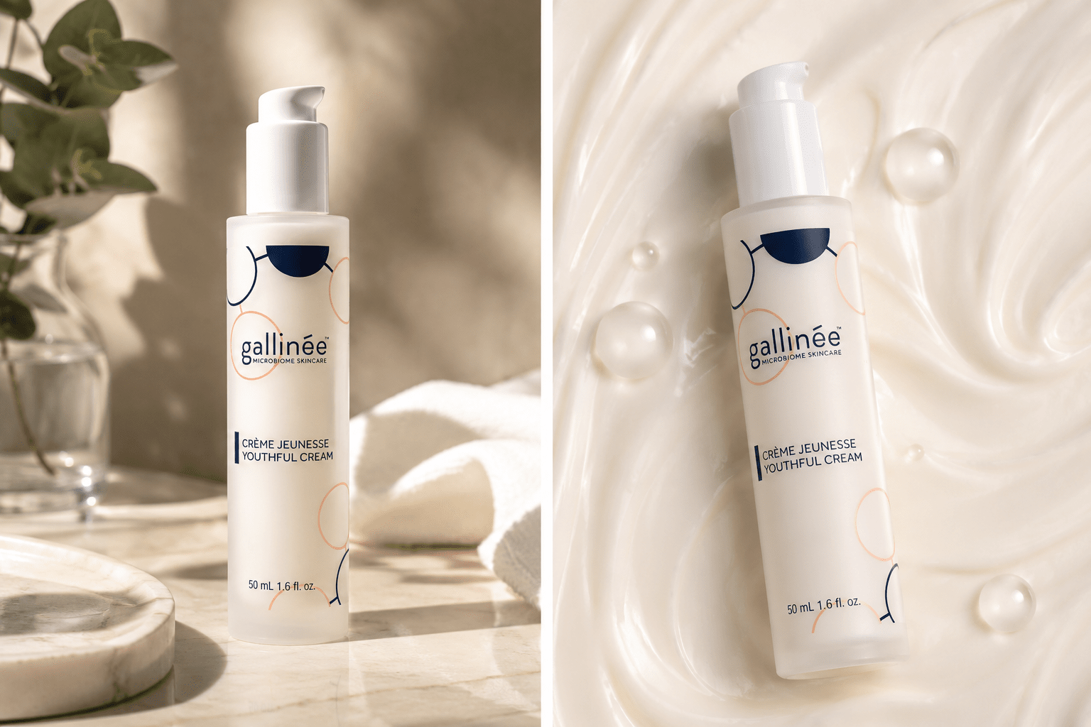 Flacon de crème jeunesse Gallinée sur marbre