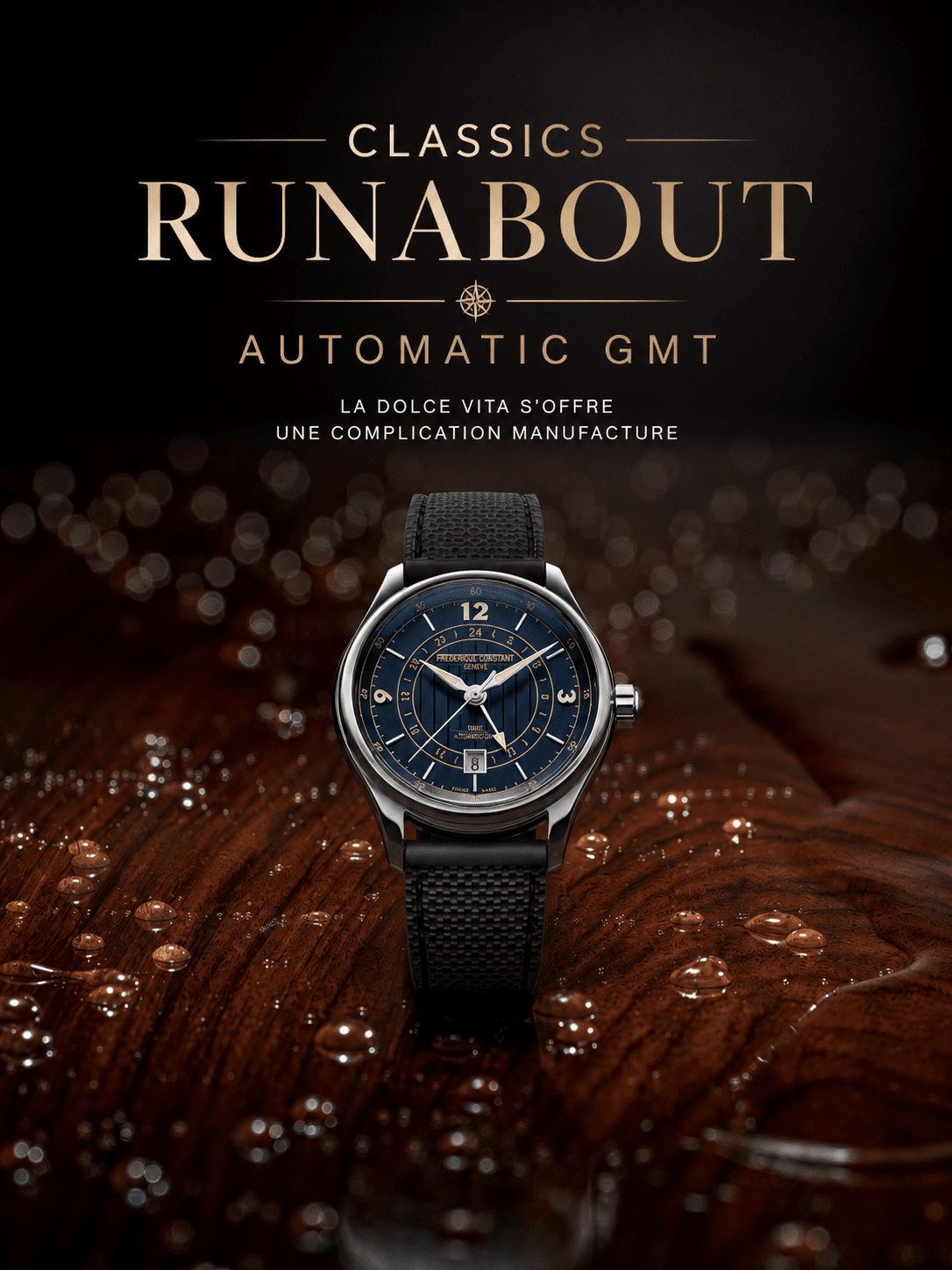 Montre automatique GMT sur surface en bois