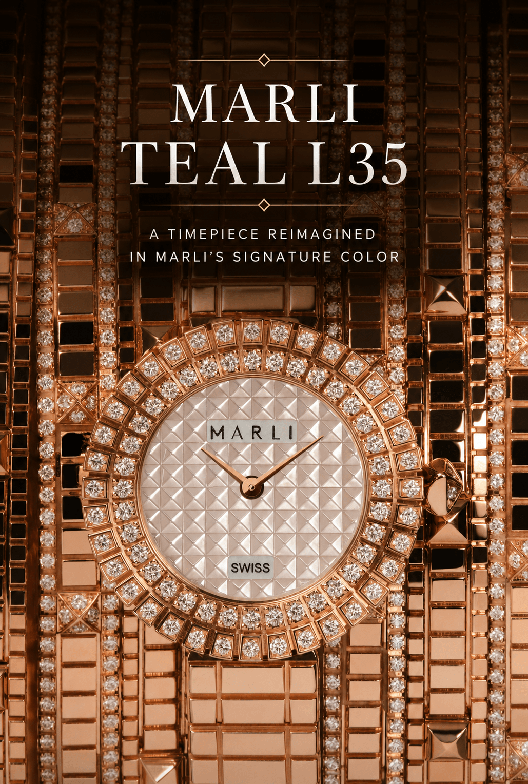 Montre Marli Teal L35 en or rose diamantée