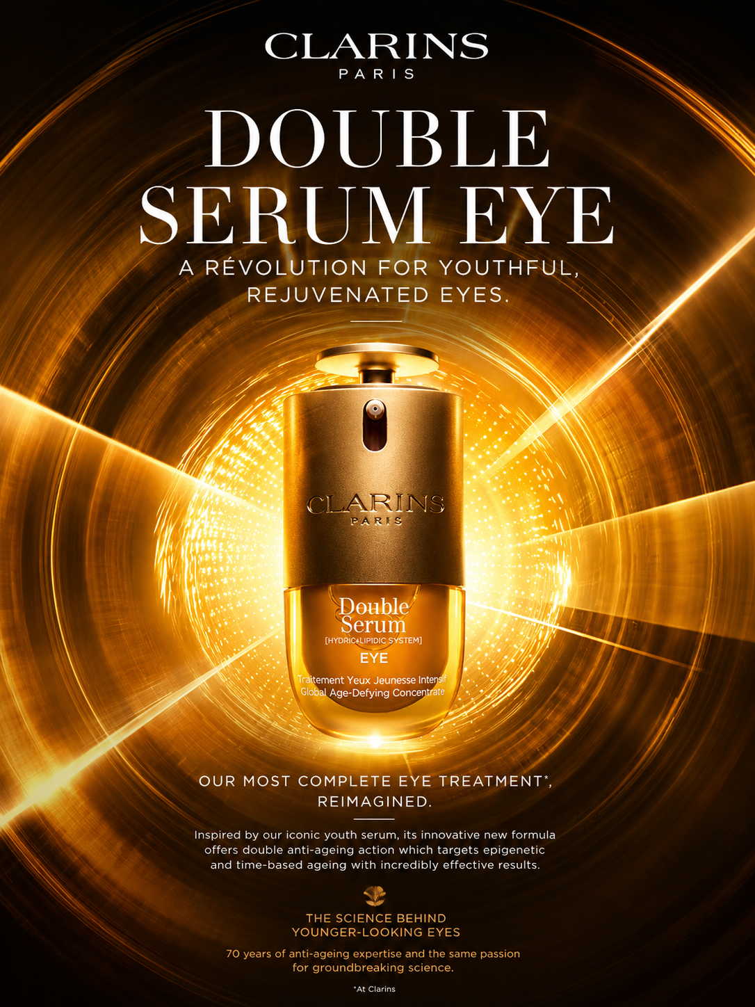 Flacon Double Serum Eye Clarins fond doré lumineux