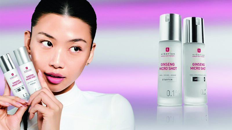 Mannequin présentant sérums Ginseng Micro Shot Erborian