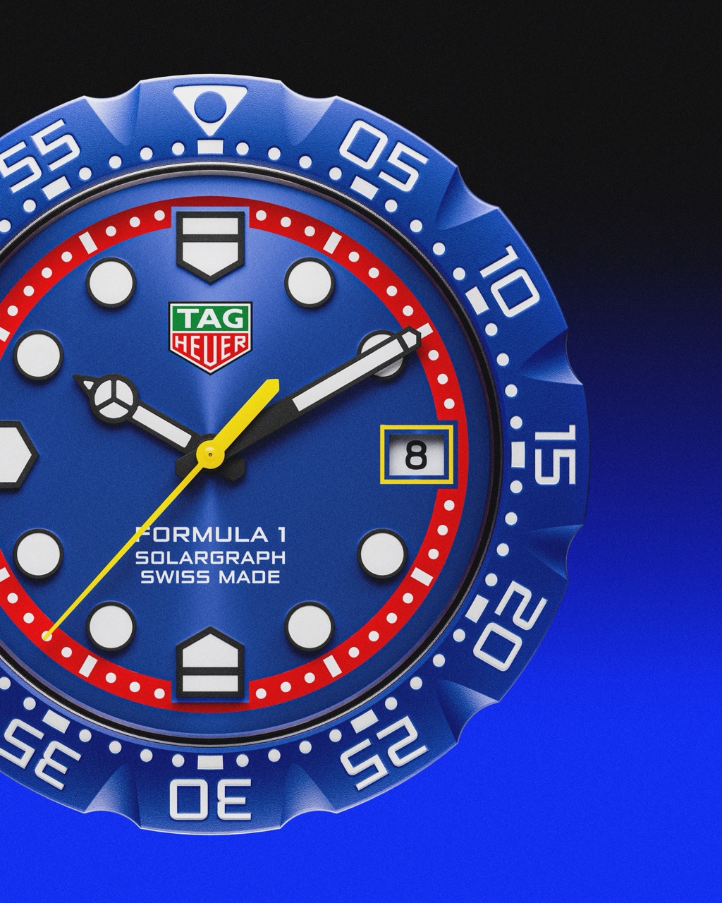 Gros plan d’une montre TAG Heuer Formula 1 bleue