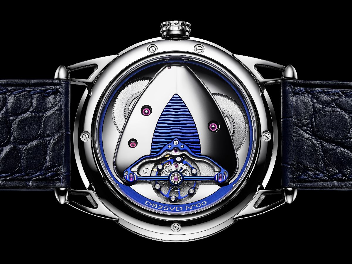 Montre mécanique de luxe à tourbillon, vue arrière