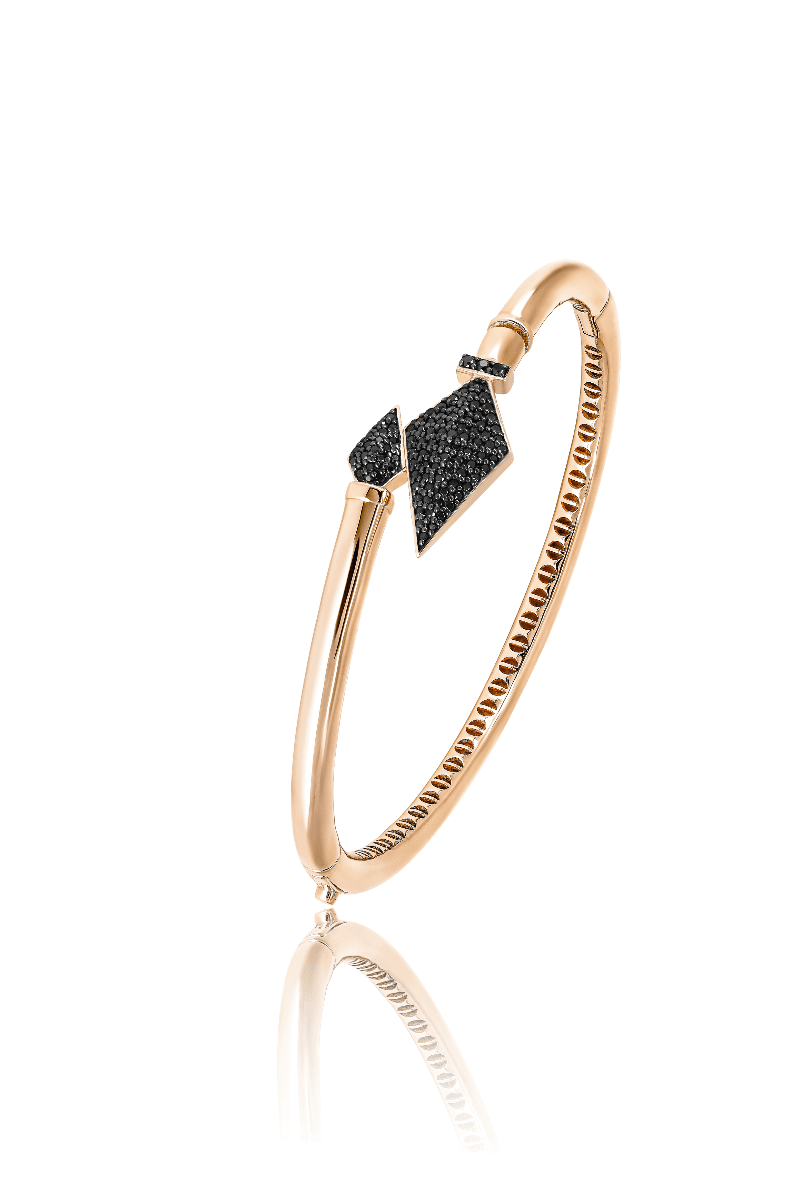 Bracelet jonc doré à pointes noires pavées