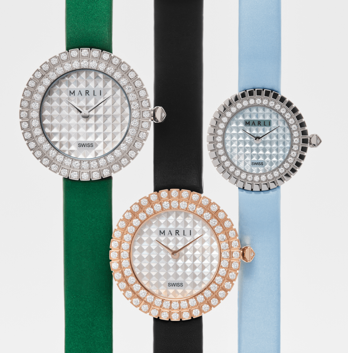 Montres MARLI serties diamants aux bracelets colorés