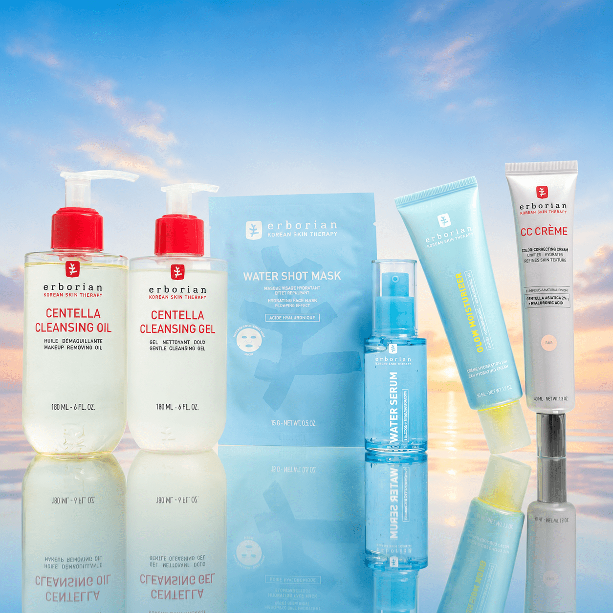 Produits de soin Erborian au coucher du soleil