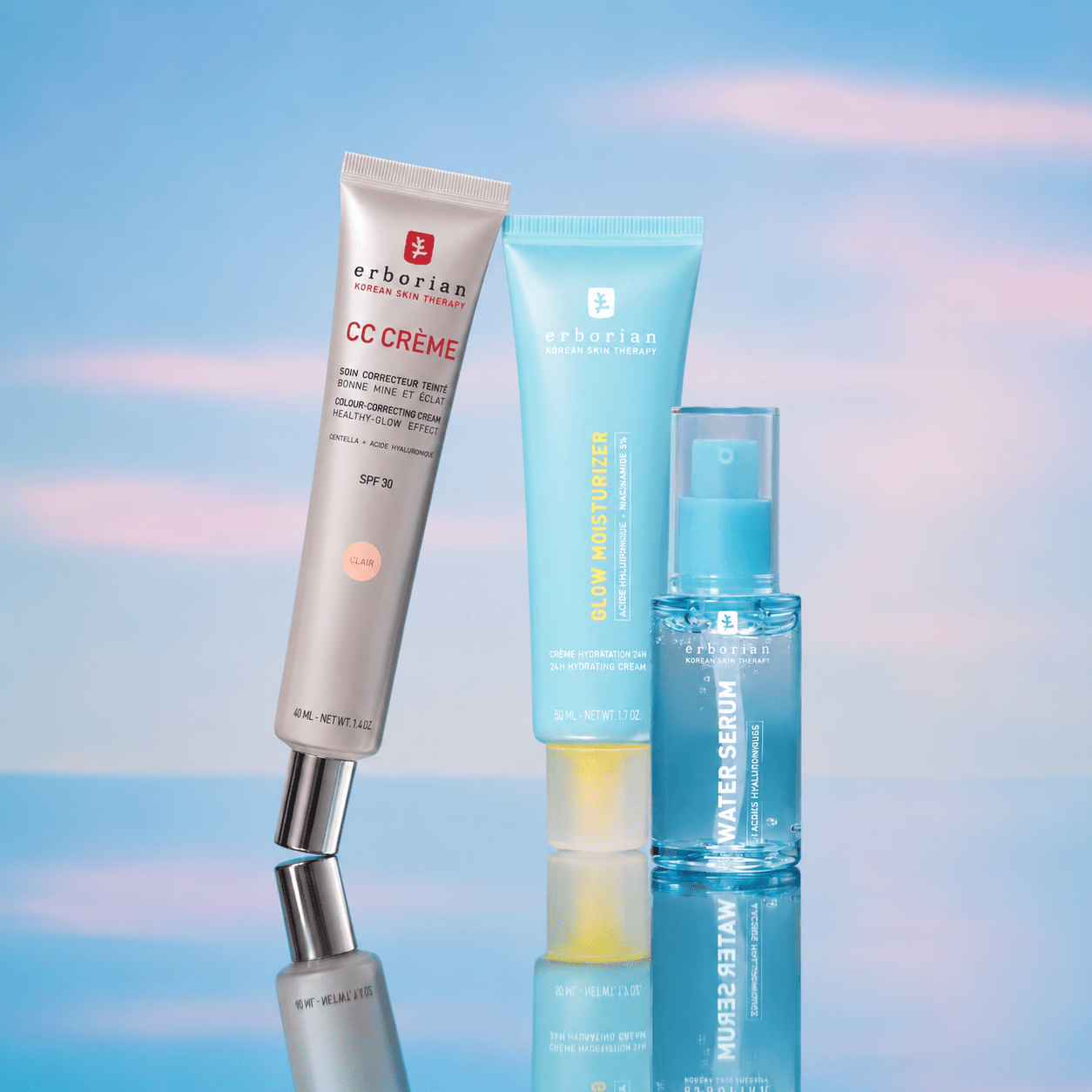 Produits Erborian CC Crème, Glow Moisturizer, Water Serum