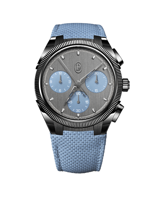 Montre chronographe grise bracelet bleu clair